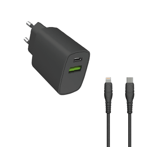 PD DUAL PORT TRAVEL ADAPTER + CABLE FOR IPHONE